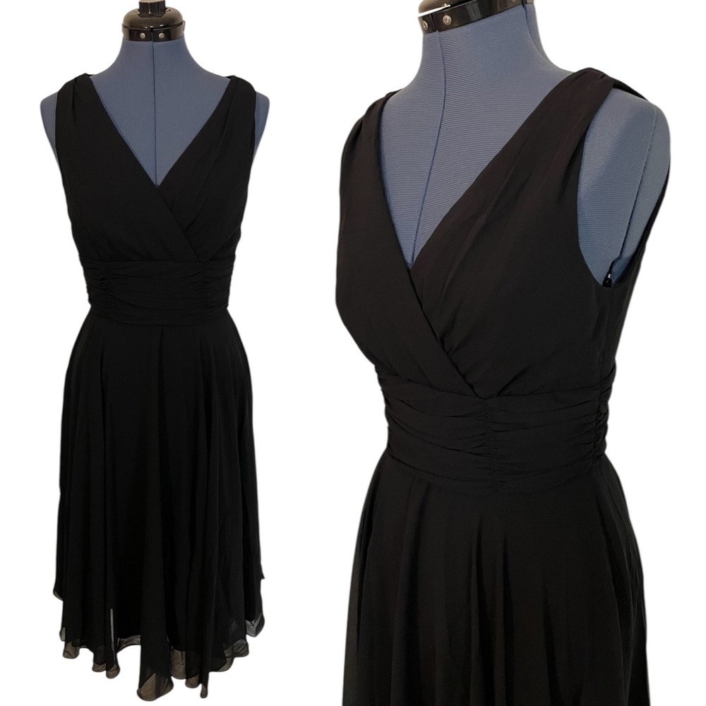 Vtg Patra Black V‎ Neck Ruched Waist Fit Flare Dress Cocktail Y2K Whimsigoth 10